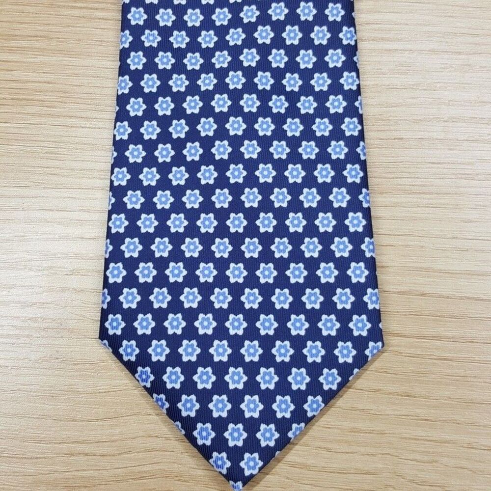 TOMMY HILFIGER Mens Neck Tie Navy Blue Micro Floral Daisy Geo Geometric Preppy